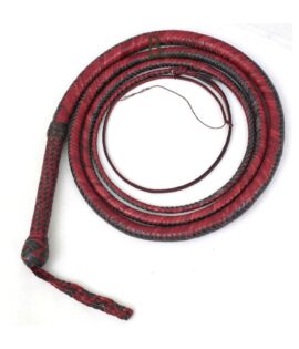 Bull Whip 06 to 16 Foot 16 Strands Cowhide Leather Equestrian Bullwhip Leather Flexible Belly & Bolster Inside, Red & Black Overlay
