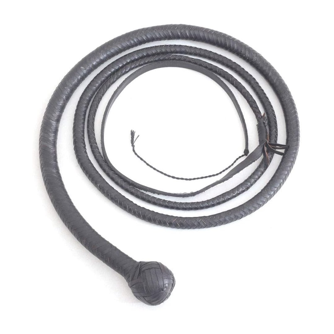 Hand Crafted Kangaroo Hide Snake Whip 4 Foot 12 Plait with Complete Leather Flexible Belly & Bolster Black