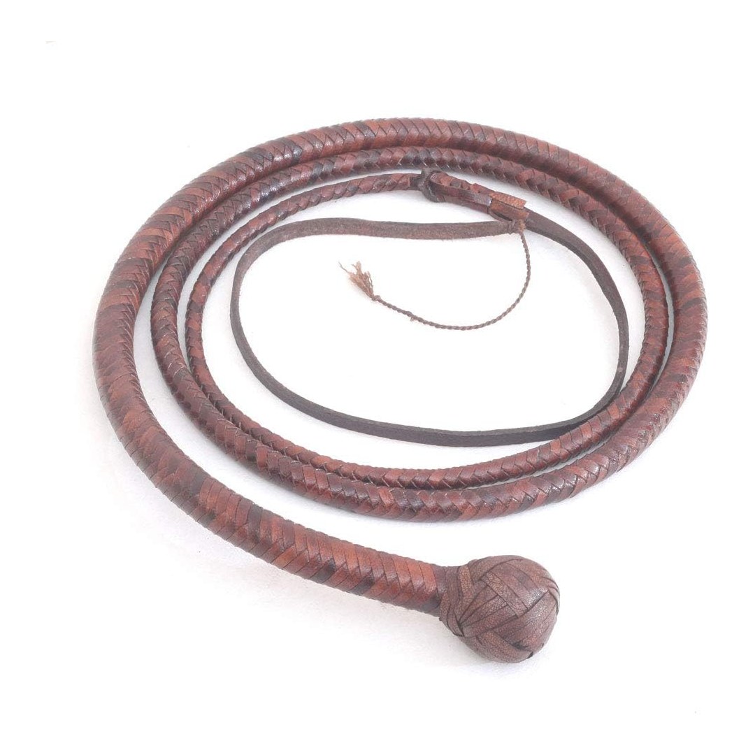 LB'S WHIP Hand Crafted Kangaroo Hide Snake Style Bullwhip 4 Foot 12 Plait with Complete Leather Flexible Belly & Bolster Brown for Equestrian and Outdoor Sport