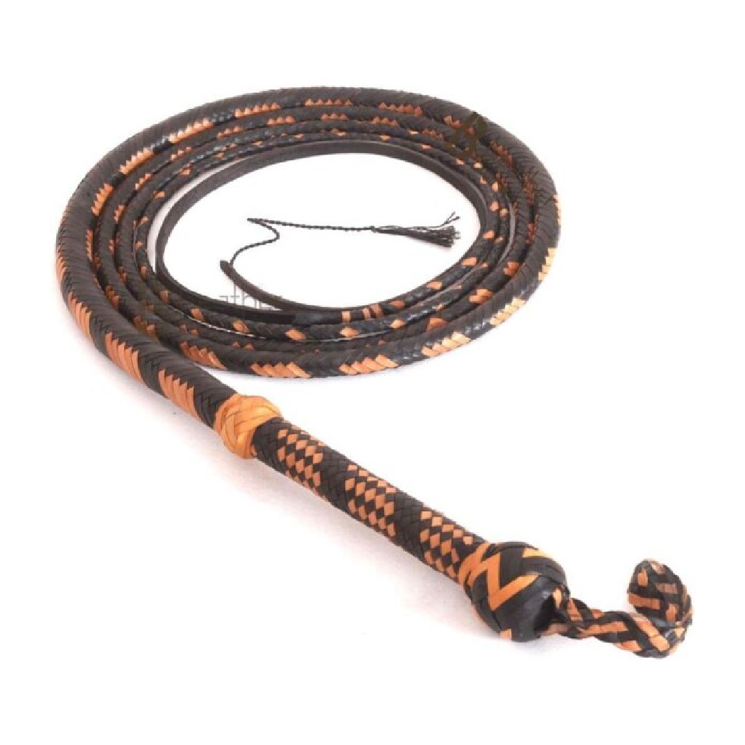 Bull Whip Plaits Kangaroo Hide Leather Equestrian Bullwhip for Sound Practice, Horse Handling & Costume Use